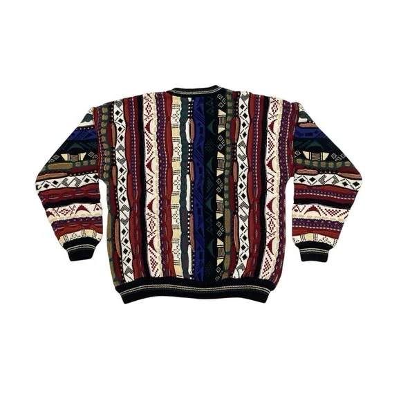 Vintage 90s Cotton Traders Coogi Style Colorful 3D Knit Crewneck Sweater Retro L - Picture 7 of 12